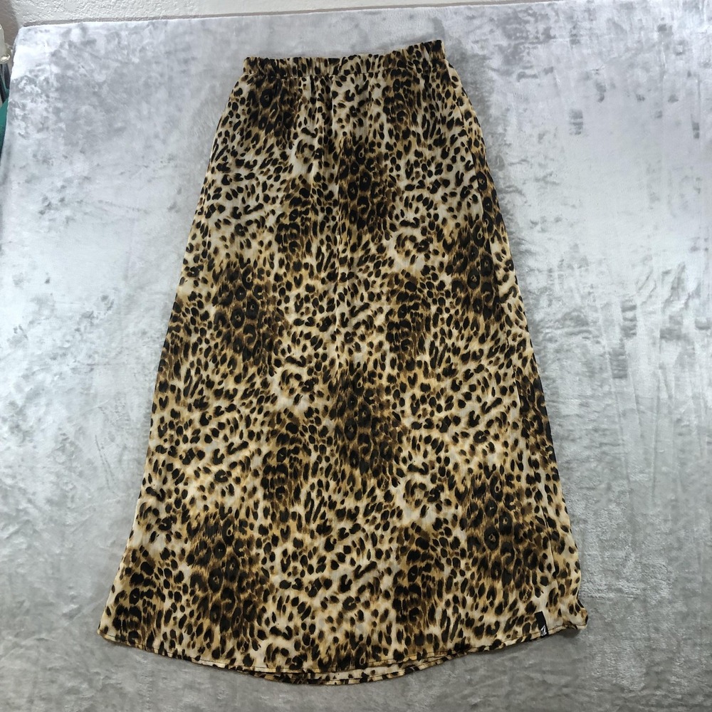 Vintage Volcom Skirt Womens Small Brown Leopard Maxi Elastic Waist Lined USA Y2K